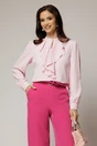 Bluza DY Fashion roz cu volanas maxi la decolteu din voal plin, 1, dyfashion.ro