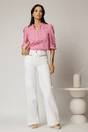 Bluza DY Fashion roz din bumbac cu manecile scurte bufante, 3, dyfashion.ro
