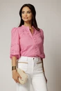 Bluza DY Fashion roz din bumbac cu manecile scurte bufante, 1, dyfashion.ro