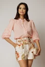 Bluza DY Fashion roz somon din bumbac cu manecile scurte bufante, 1, dyfashion.ro
