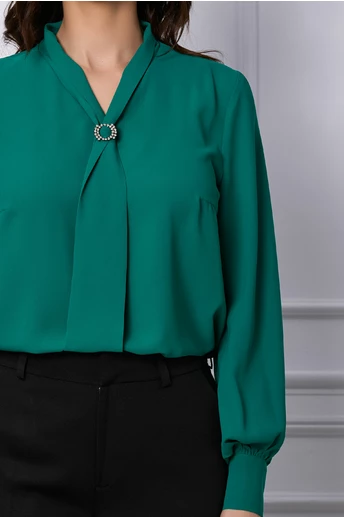 Bluza Dy Fashion verde cu aplicatie tip esarfa si decolteu in V