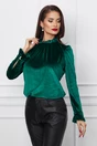 Bluza Dy Fashion verde din catifea cu guler incretit