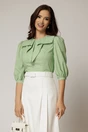 Bluza DY Fashion verde fistic din poplin cu guler amplu, 1, dyfashion.ro
