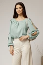 Bluza Dy Fashion verde fistic din voal plin cu maneci crapate si fundite, 1, dyfashion.ro