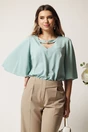 Bluza DY Fashion verde mint din voal vaporoasa cu aplicatie la decolteu, 1, dyfashion.ro