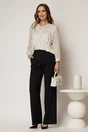 Bluza eleganta alba cu buline negre cu brosa la decolteu, 3, dyfashion.ro