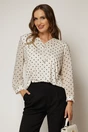 Bluza eleganta alba cu buline negre cu brosa la decolteu, 1, dyfashion.ro