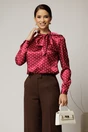 Bluza eleganta bordo din satin cu buline, 1, dyfashion.ro