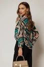 Bluza eleganta  cu imprimeuri maro si verzi cu brosa la decolteu, 2, dyfashion.ro