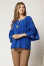 Bluza eleganta din viscoza albastra cu broderie traditionala, 1, dyfashion.ro