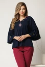 Bluza eleganta din viscoza bleumarin cu broderie traditionala, 1, dyfashion.ro