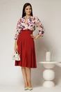 Bluza eleganta din voal cu imprimeuri mov cu volanas si brosa la decolteu, 2, dyfashion.ro