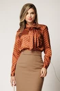 Bluza eleganta maro cu buline cu guler tip esarfa din satin, 1, dyfashion.ro
