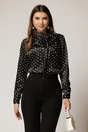 Bluza eleganta neagra din satin cu buline, 1, dyfashion.ro