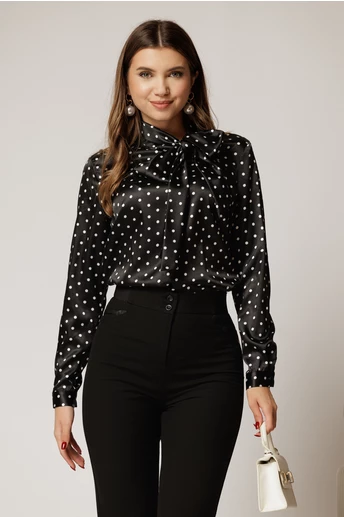 Bluza eleganta neagra din satin cu buline