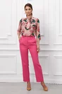 Bluza Elena roz cu imprimeu floral si guler tip esarfa