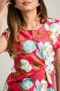 Bluza fucsia din satin cu imprimeu floral si nod in talie, 3, dyfashion.ro