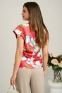 Bluza fucsia din satin cu imprimeu floral si nod in talie, 2, dyfashion.ro