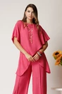 Bluza fucsia din viscoza cu croi lejer si aspect petrecut asimetric, 1, dyfashion.ro