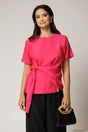 Bluza fucsia din viscoza cu nod in talie si croi lejer si maneci scurte, 1, dyfashion.ro