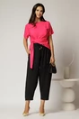 Bluza fucsia din viscoza cu nod in talie si croi lejer si maneci scurte, 3, dyfashion.ro