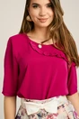 Bluza fucsia din viscoza lejera cu volanas pe bust, 3, dyfashion.ro