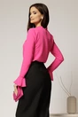 Bluza  fucsia din voal plin cu detaliu floral la guler si gulerul incretit, 2, dyfashion.ro