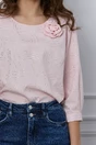 Bluza Gabi roz pal cu imprimeu auriu si floare 3D