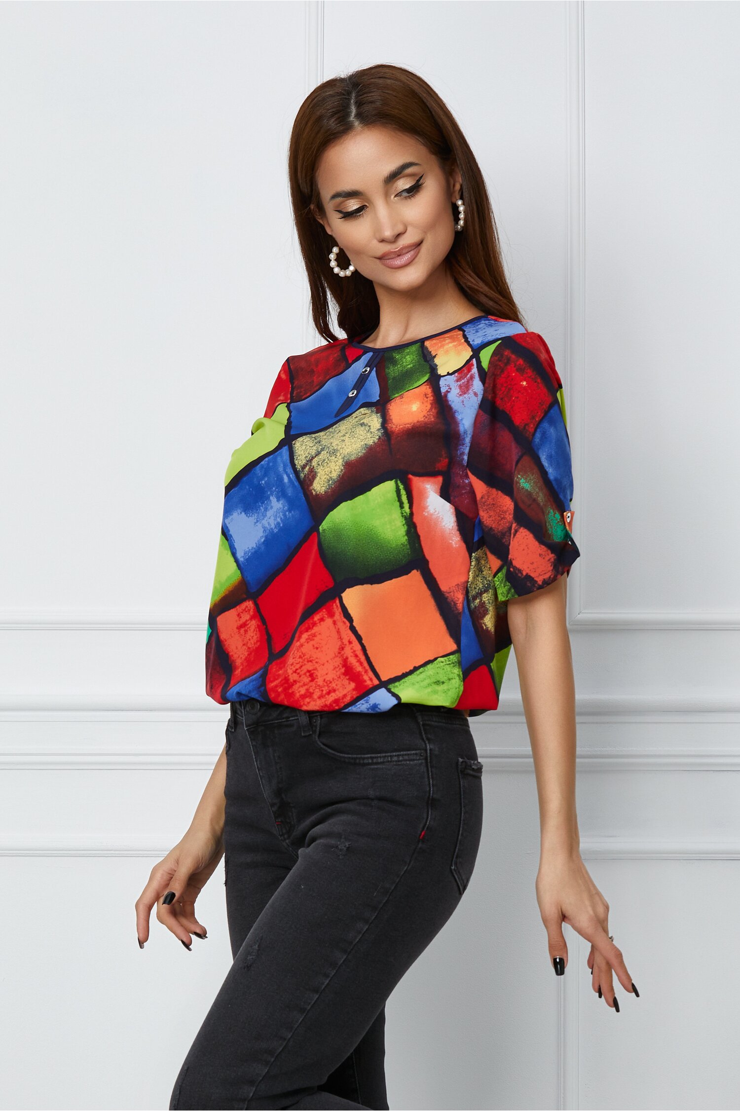 Bluza Gabrielle cu imprimeu multocolor