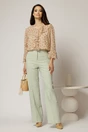 Bluza galben pai cu imprimeuri florale fucsia si volanas la decolteu, 3, dyfashion.ro