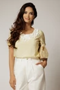 Bluza galbena cu buline din rayon si broderie la decolteu, 1, dyfashion.ro