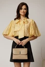 Bluza galbena cu buline din tencel cu maneci bufante si guler funda, 1, dyfashion.ro