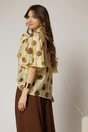 Bluza galbena cu buline mari din tencel cu maneci bufante si guler funda, 2, dyfashion.ro