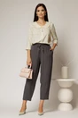 Bluza galbena cu imprimeu floral mov nasturi decorativi si guler rotund incretit, 2, dyfashion.ro