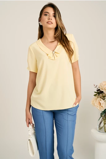 Bluza galbena din viscoza lejera cu guler si accesoriu