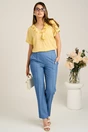 Bluza galbena din viscoza lejera cu volanas la decolteu, 4, dyfashion.ro