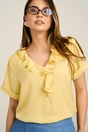 Bluza galbena din viscoza lejera cu volanas la decolteu, 3, dyfashion.ro
