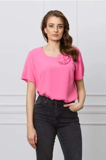 Bluza Ina roz cu aplicatie florala 3D