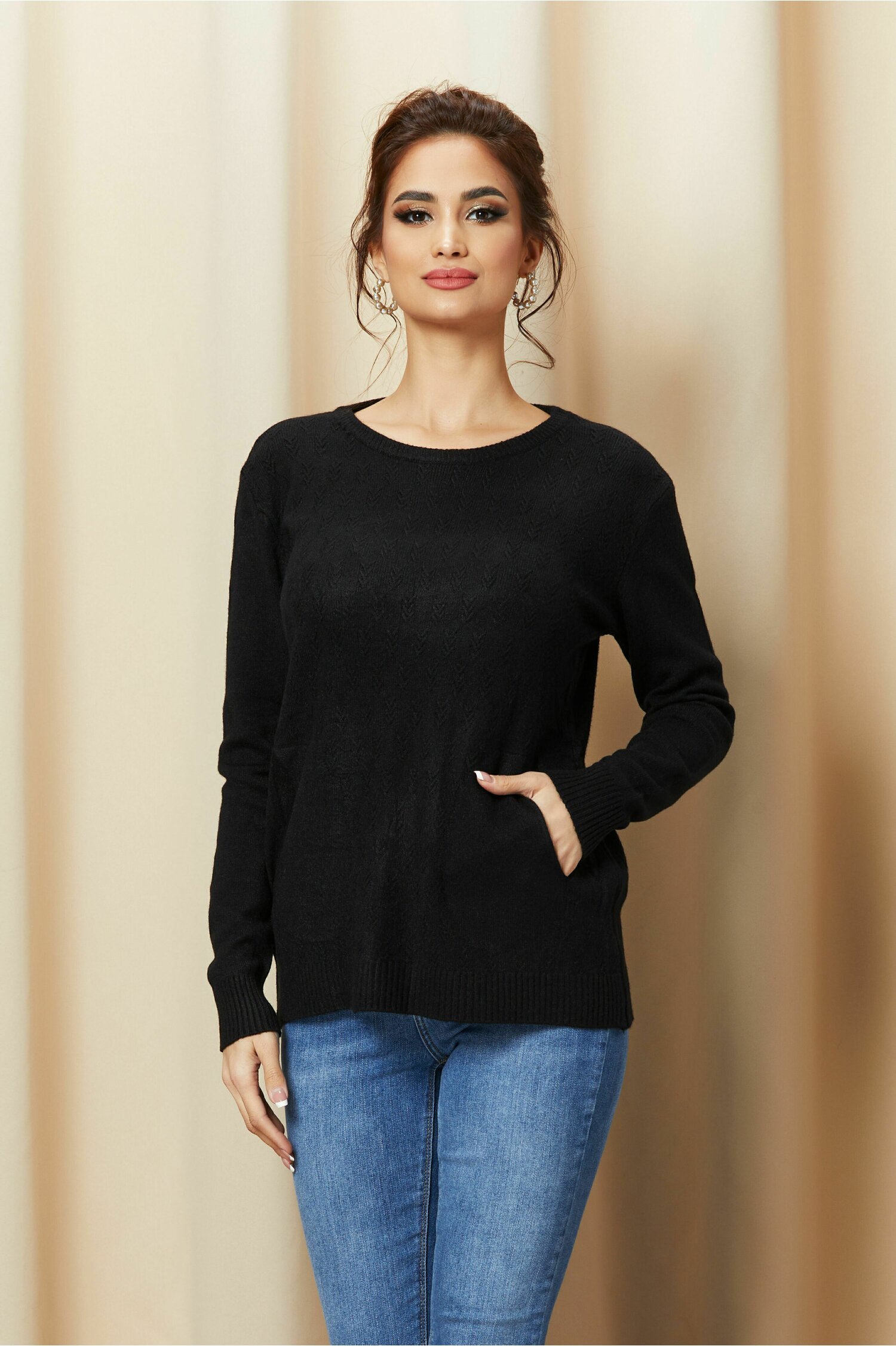 Bluza irika neagra cu buzunare