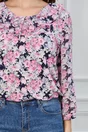 Bluza Isabela bleumarin cu imprimeu floral roz