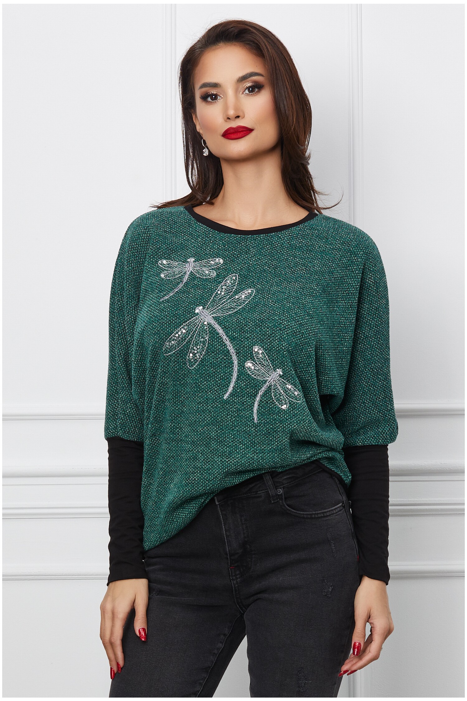 Bluza Iulia verde cu broderie