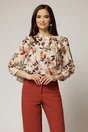 Bluza ivoar cu funda la decolteu si imprimeu in nuante de maro, 1, dyfashion.ro