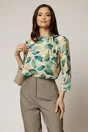Bluza ivoar cu funda la decolteu si imprimeu in nuante de verde bej, 1, dyfashion.ro
