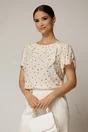 Bluza ivoar cu imprimeuri colorate din viscoza cu funda la decolteu si volanas, 1, dyfashion.ro