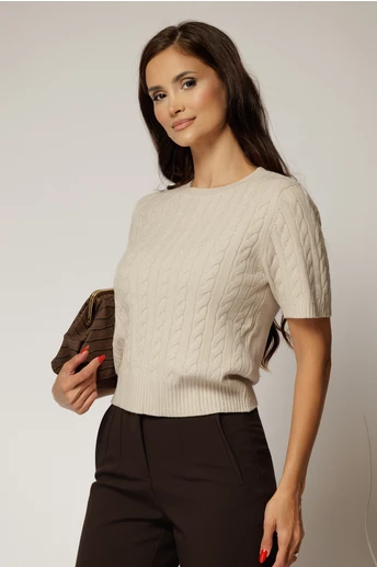 Bluza ivoar din tricot cu maneca scurta si paiete mici