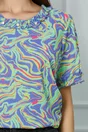 Bluza Ivone mov cu imprimeuri verzi
