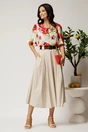 Bluza ivory din viscoza lejera cu flori rosii si volnas la decolteu, 3, dyfashion.ro