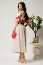 Bluza ivory din viscoza lejera cu flori rosii si volnas la decolteu, 2, dyfashion.ro