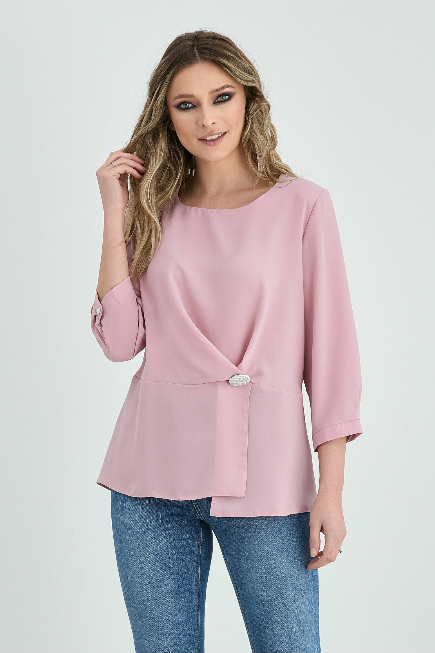 Bluza janette roz cu accesoriu in talie