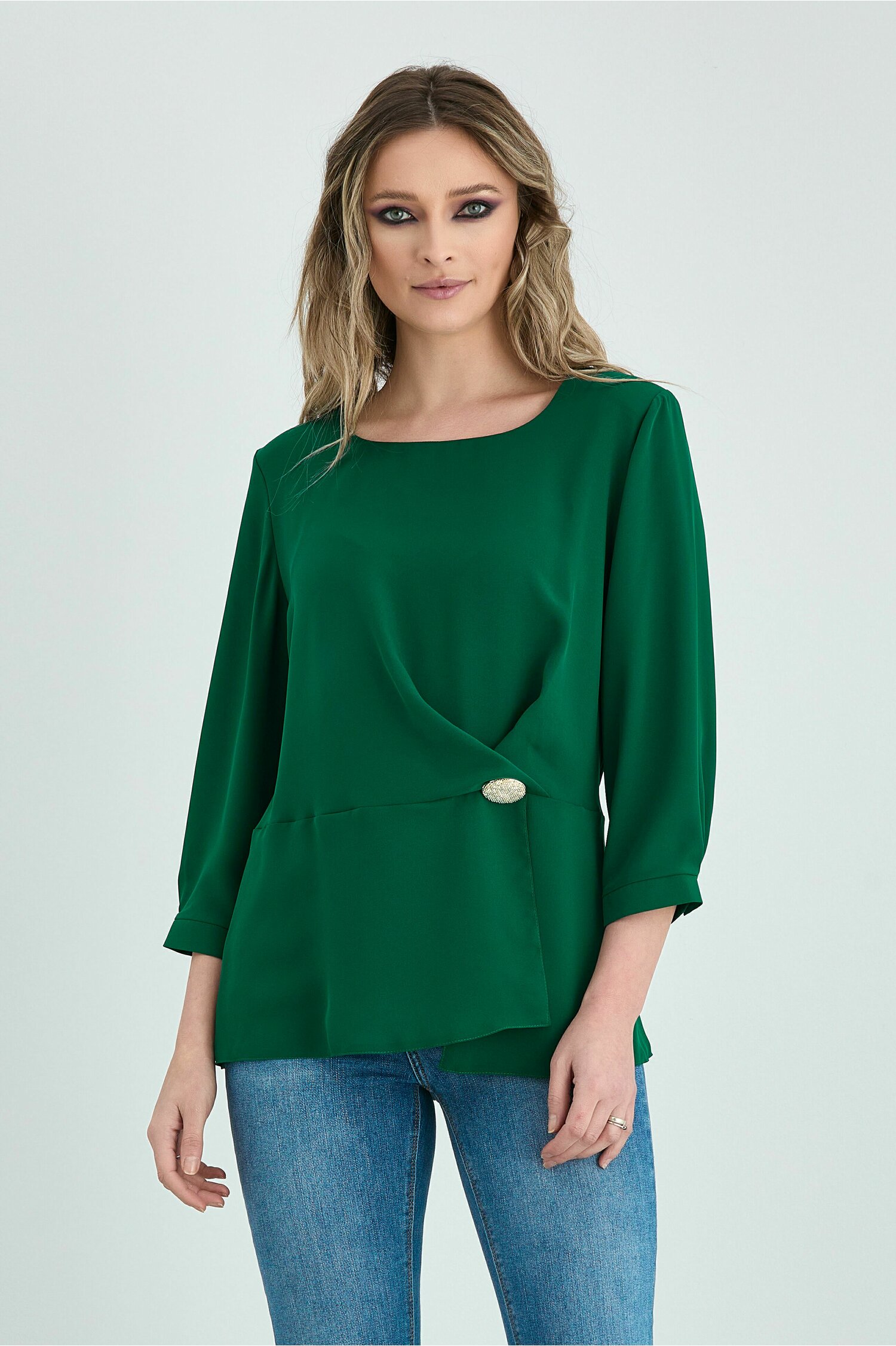 Bluza Janette verde cu accesoriu in talie dyfashion.ro
